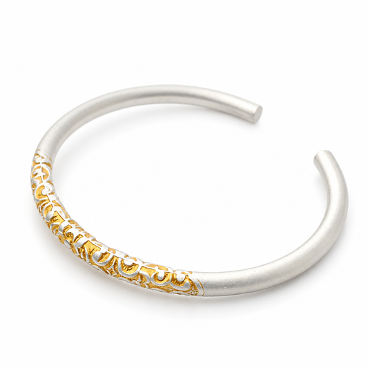.9999 Two-Tone Gold Vermeil & Silver Floral Cuff Bracelet