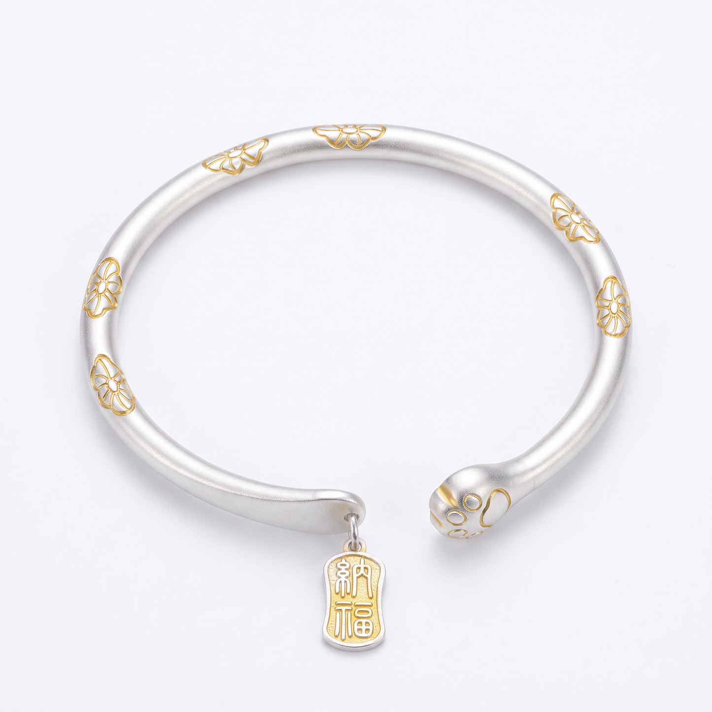 Cat Paw & Fortune 999.9 Pure Silver Butterfly Cuff Bangle