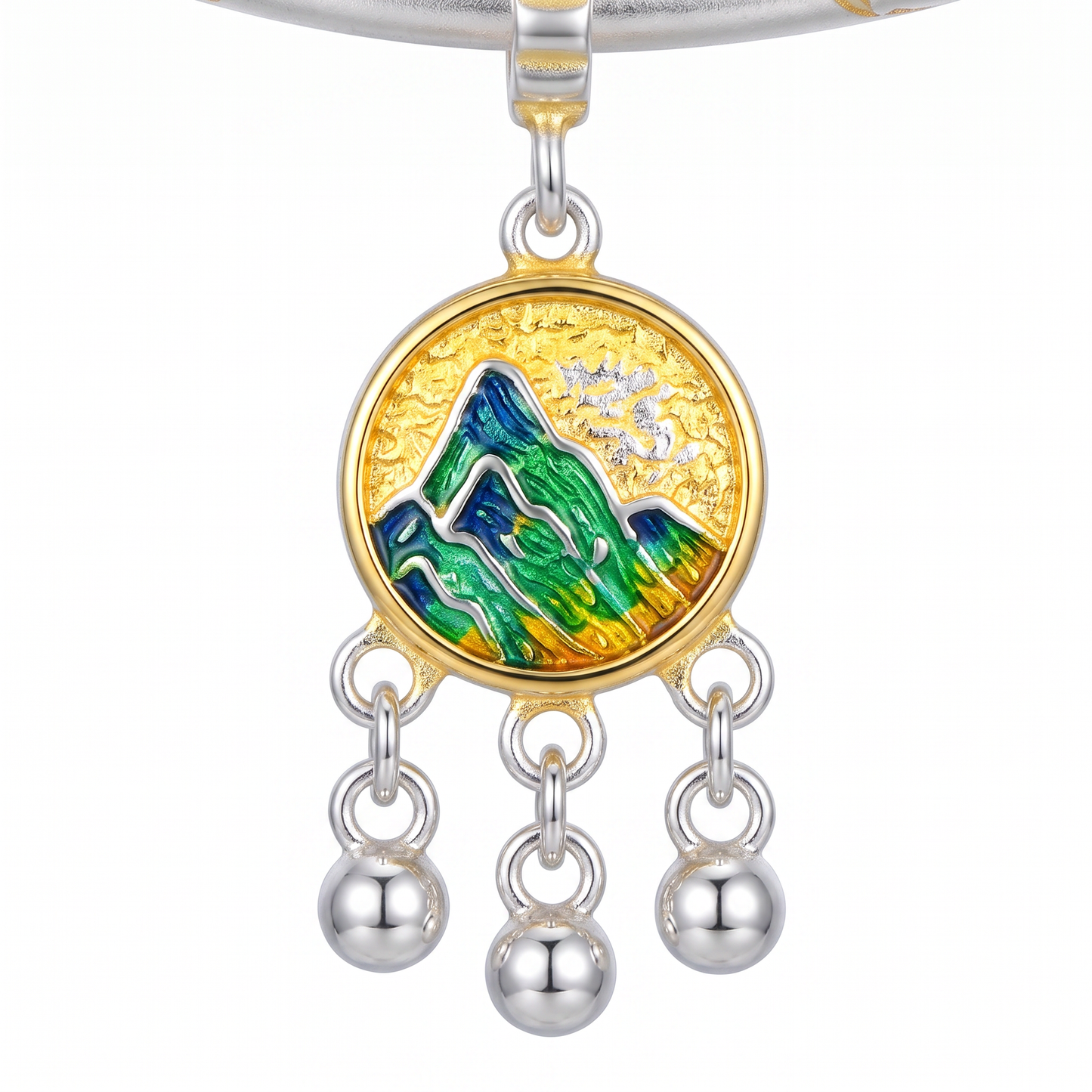 Mountain Landscape 999.9 Pure Silver Cuff Bracelet