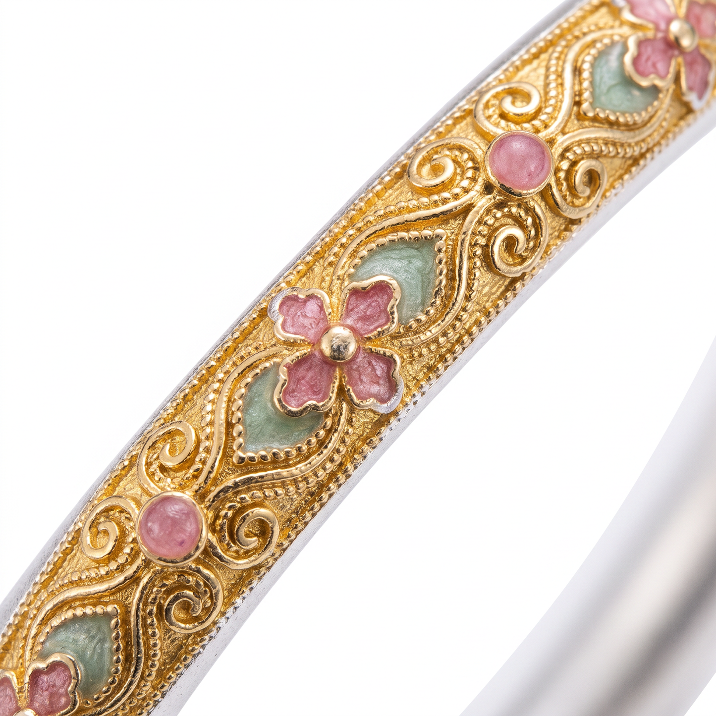 Floral Cloisonné 999.9 Pure Silver Bangle