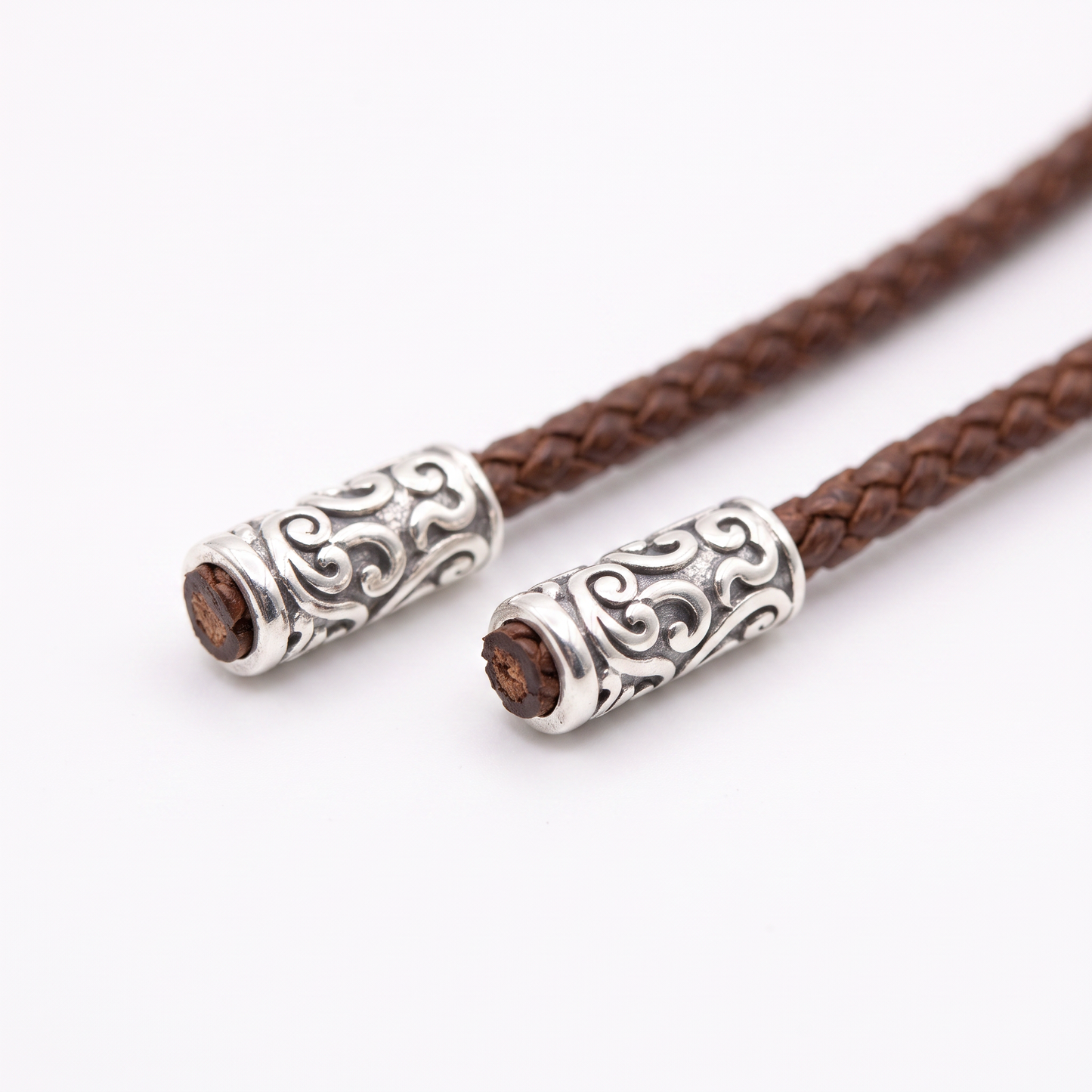 Auspicious Cloud 999.9 Pure Silver Pillar Pendant Braided Cord Necklace