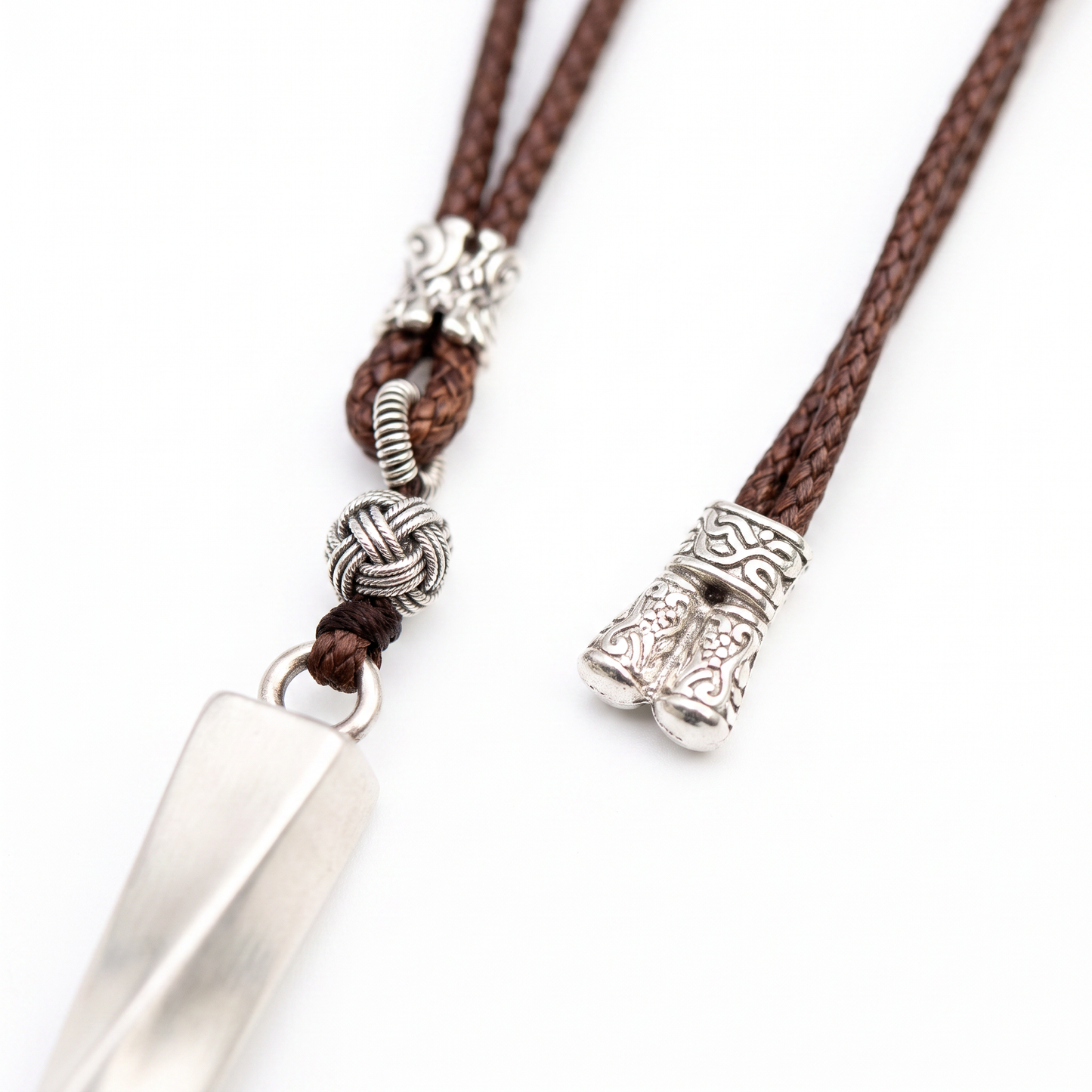 Twisted Bar 999.9 Pure Silver Pendant Wax Cord Necklace