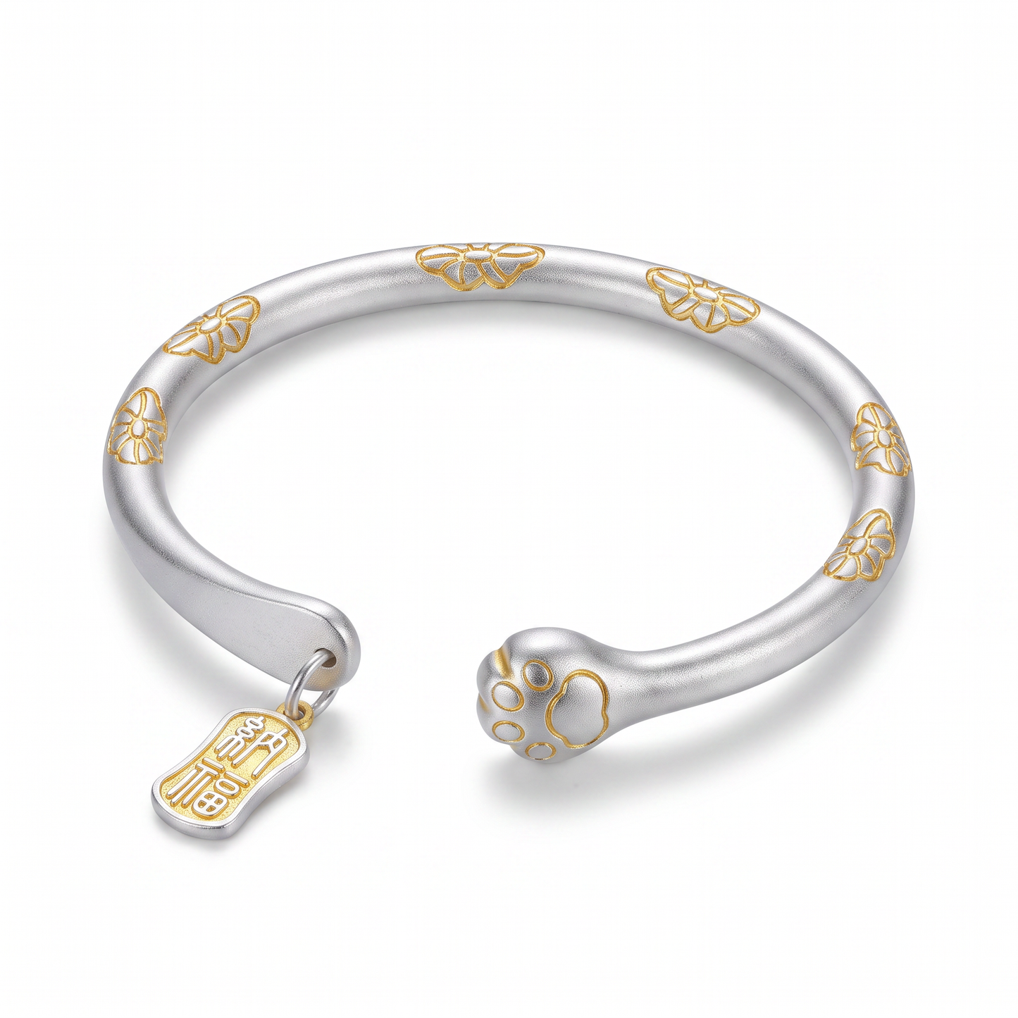 Cat Paw & Fortune 999.9 Pure Silver Butterfly Cuff Bangle