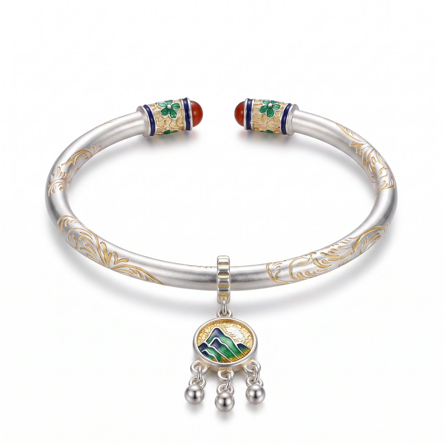 Mountain Landscape 999.9 Pure Silver Cuff Bracelet