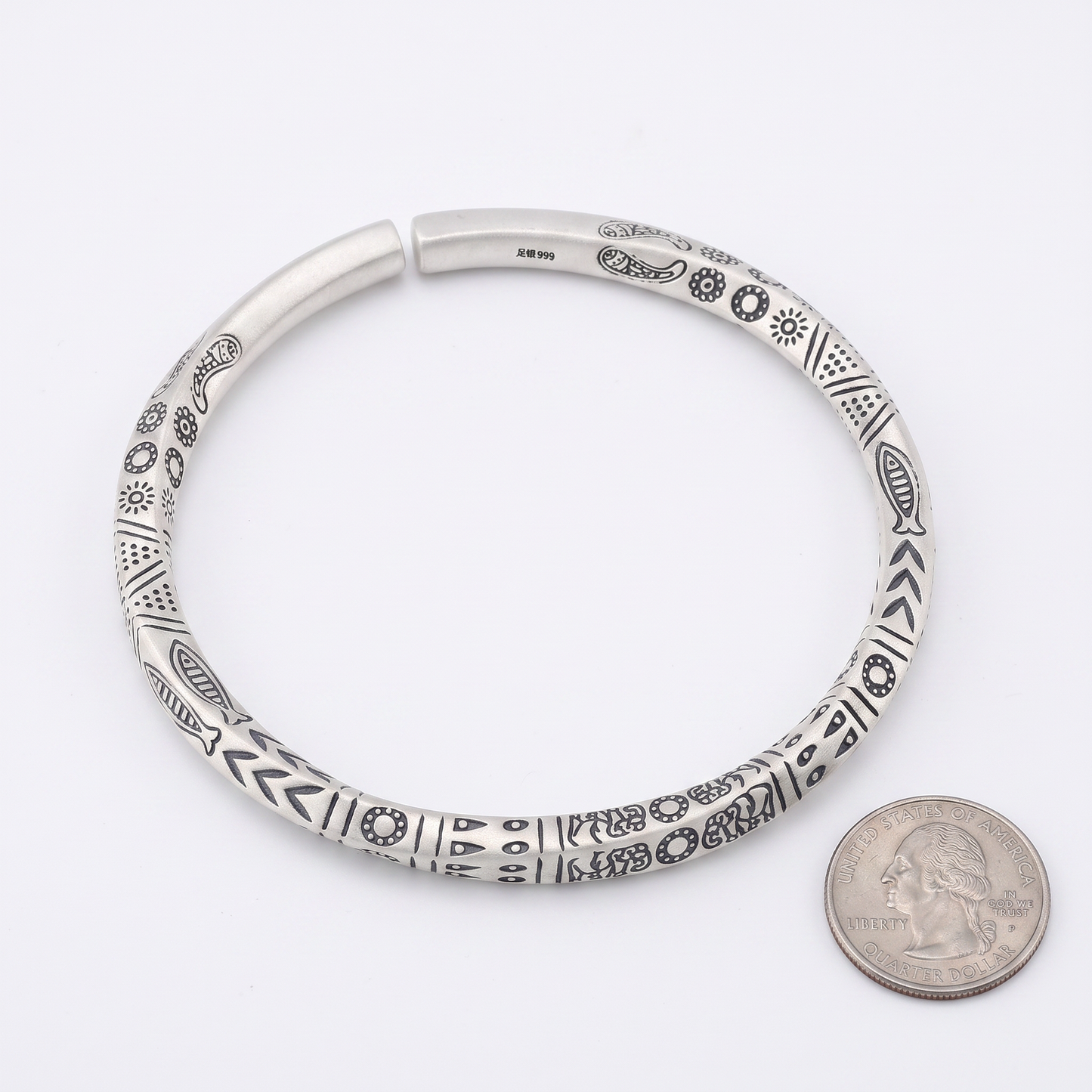 .9999 Fine Silver Hand-Engraved Cuff Bangle
