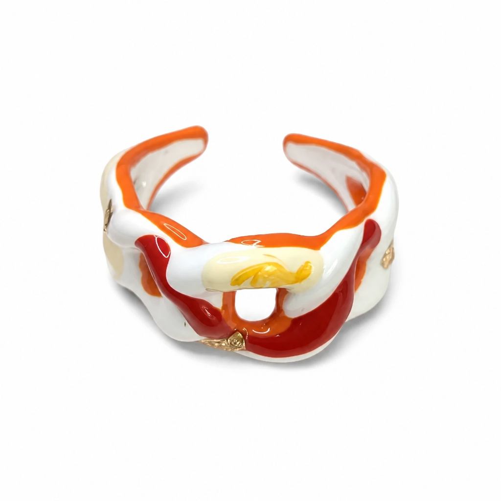 Red and orange ceramic ring with gold flakes