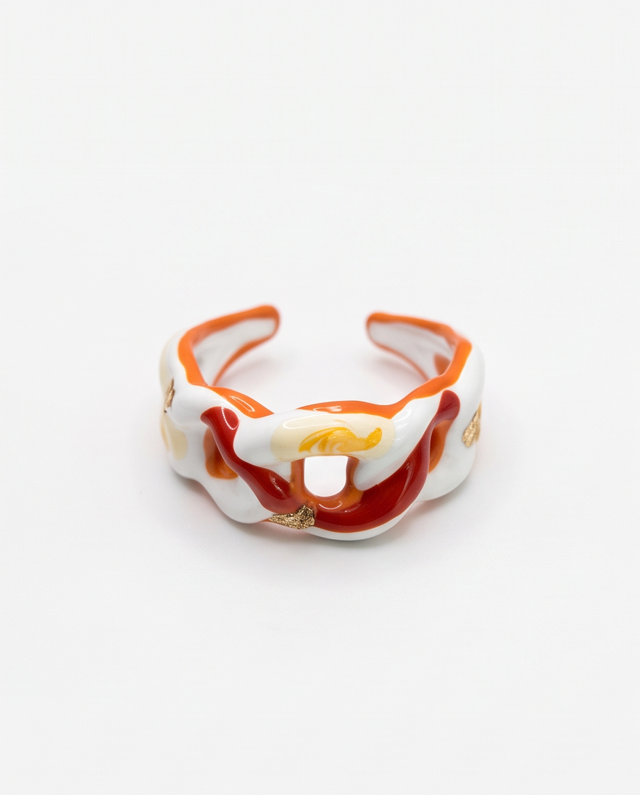 Red and orange ceramic ring with gold flakes