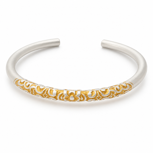 .9999 Two-Tone Gold Vermeil & Silver Floral Cuff Bracelet