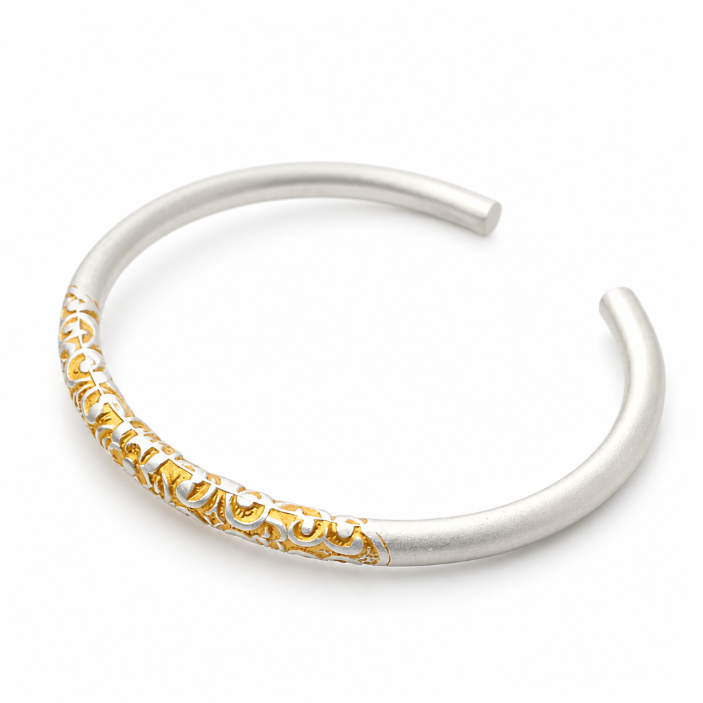 .9999 Two-Tone Gold Vermeil & Silver Floral Cuff Bracelet