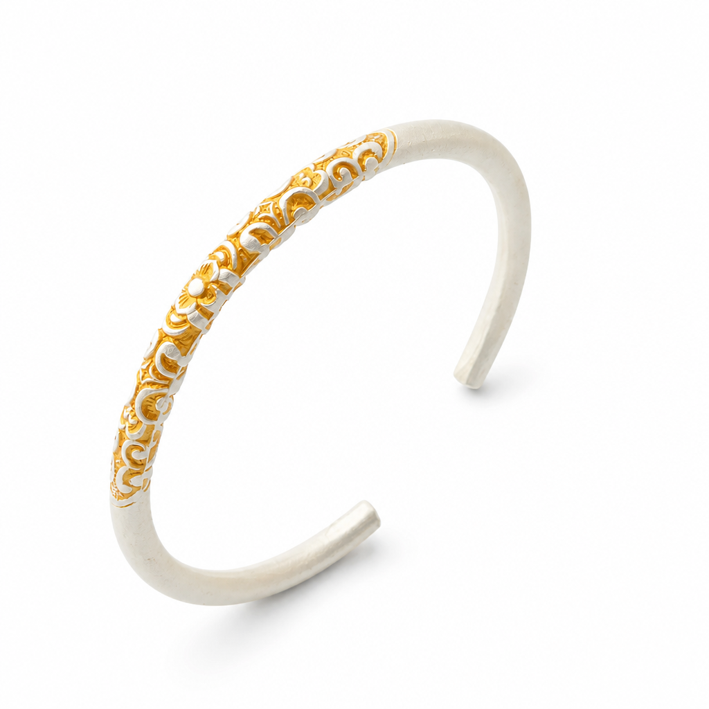 .9999 Two-Tone Gold Vermeil & Silver Floral Cuff Bracelet