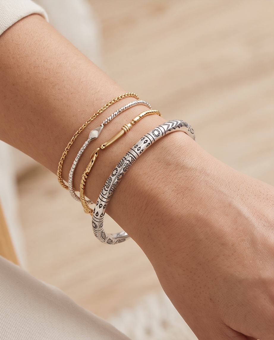 .9999 Fine Silver Hand-Engraved Cuff Bangle