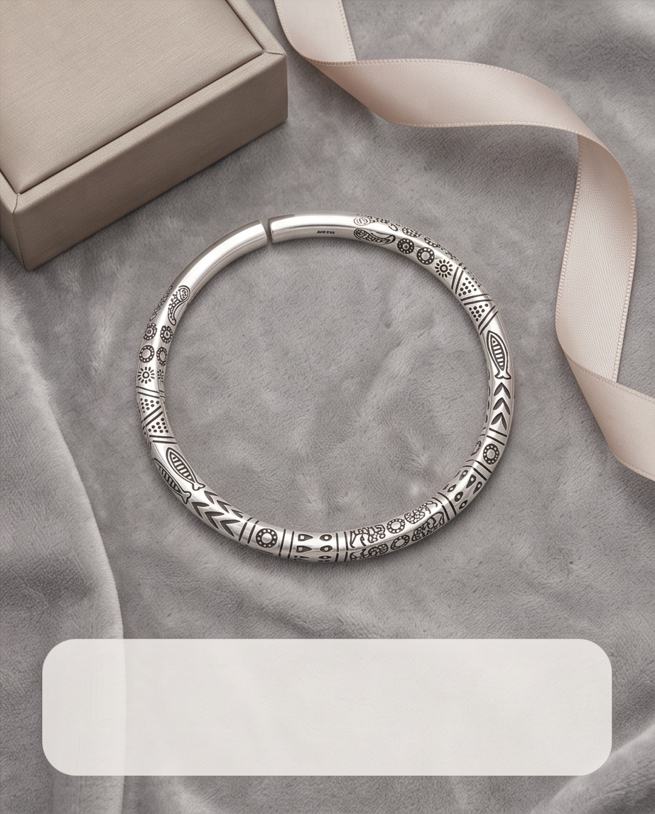 .9999 Fine Silver Hand-Engraved Cuff Bangle