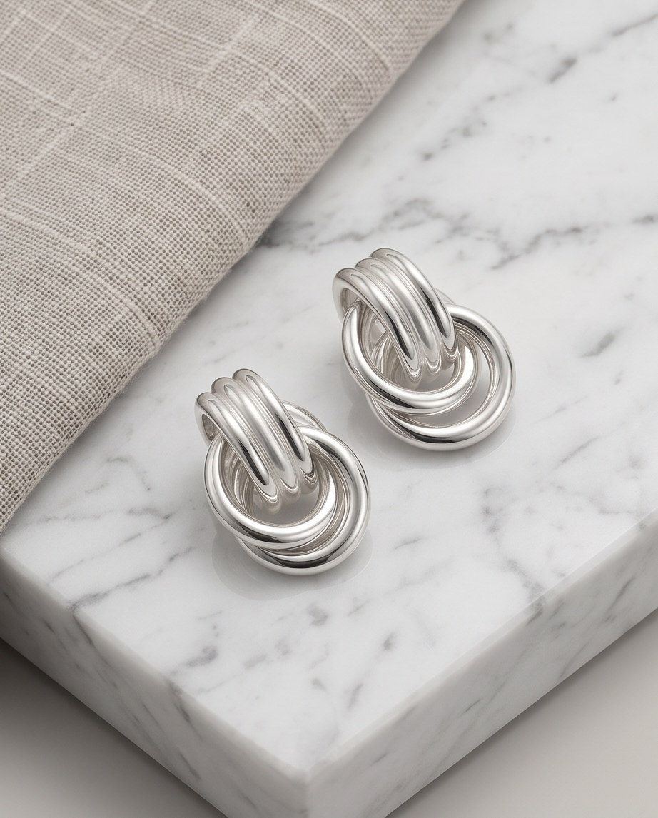 Sculptural Silver Knot Earrings