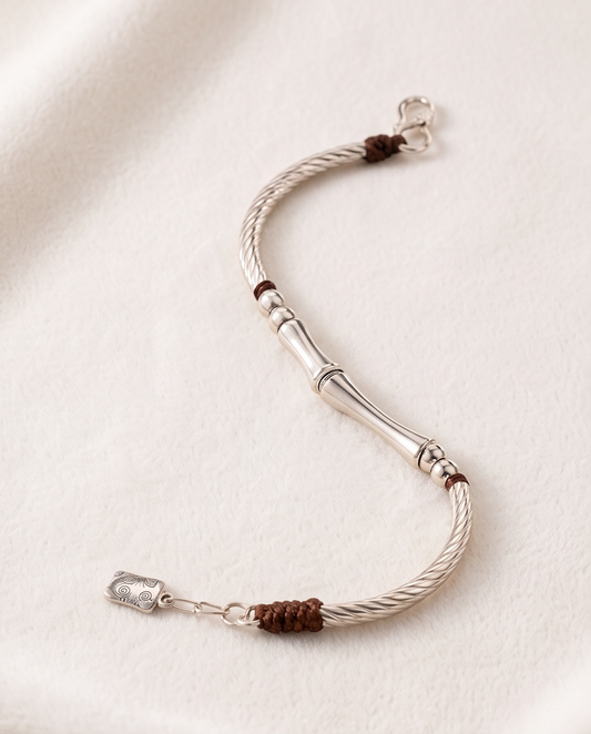 9999 Fine Silver Bamboo Bracelet with Braided Cord