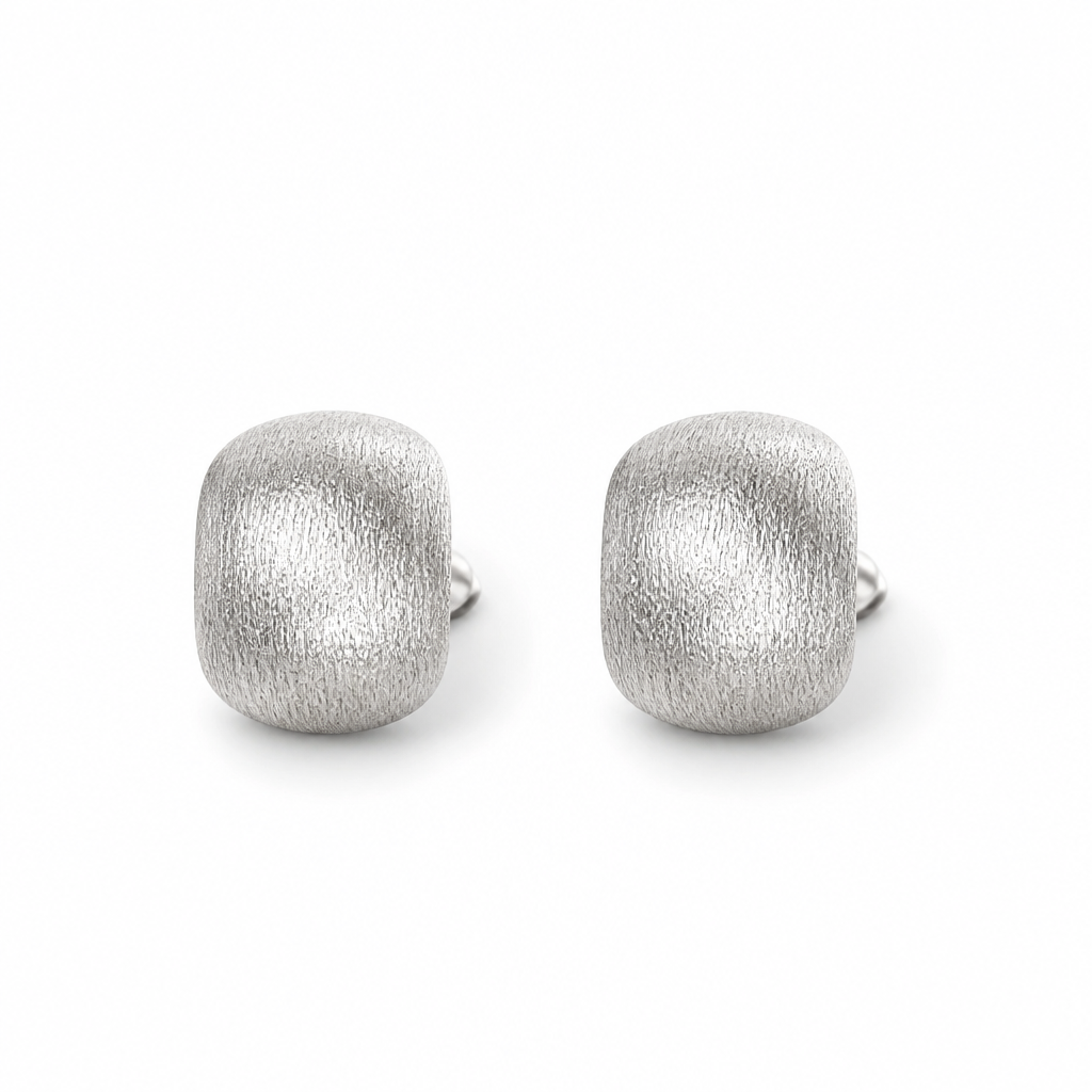Brushed Silver Barrel Stud Earrings