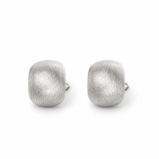 Brushed Silver Barrel Stud Earrings