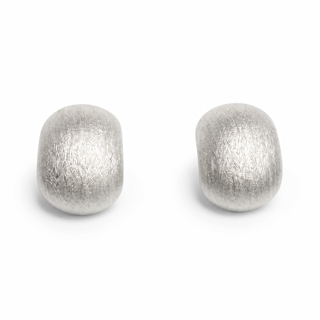 Brushed Silver Barrel Stud Earrings