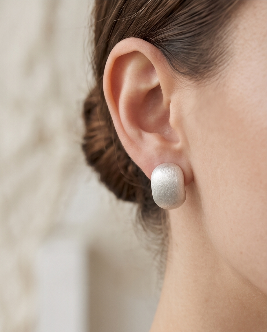 Brushed Silver Barrel Stud Earrings