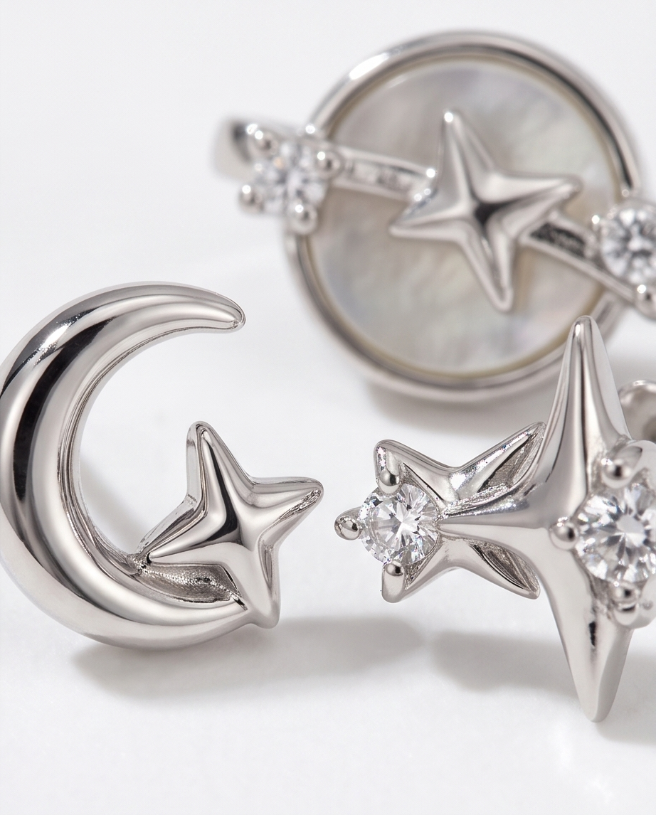 Celestial Star & Moon Earring Set, 3 Pairs