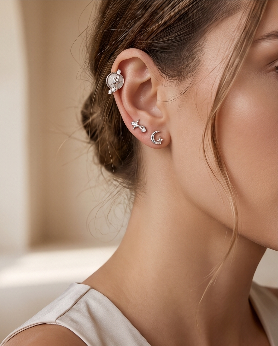 Celestial Star & Moon Earring Set, 3 Pairs