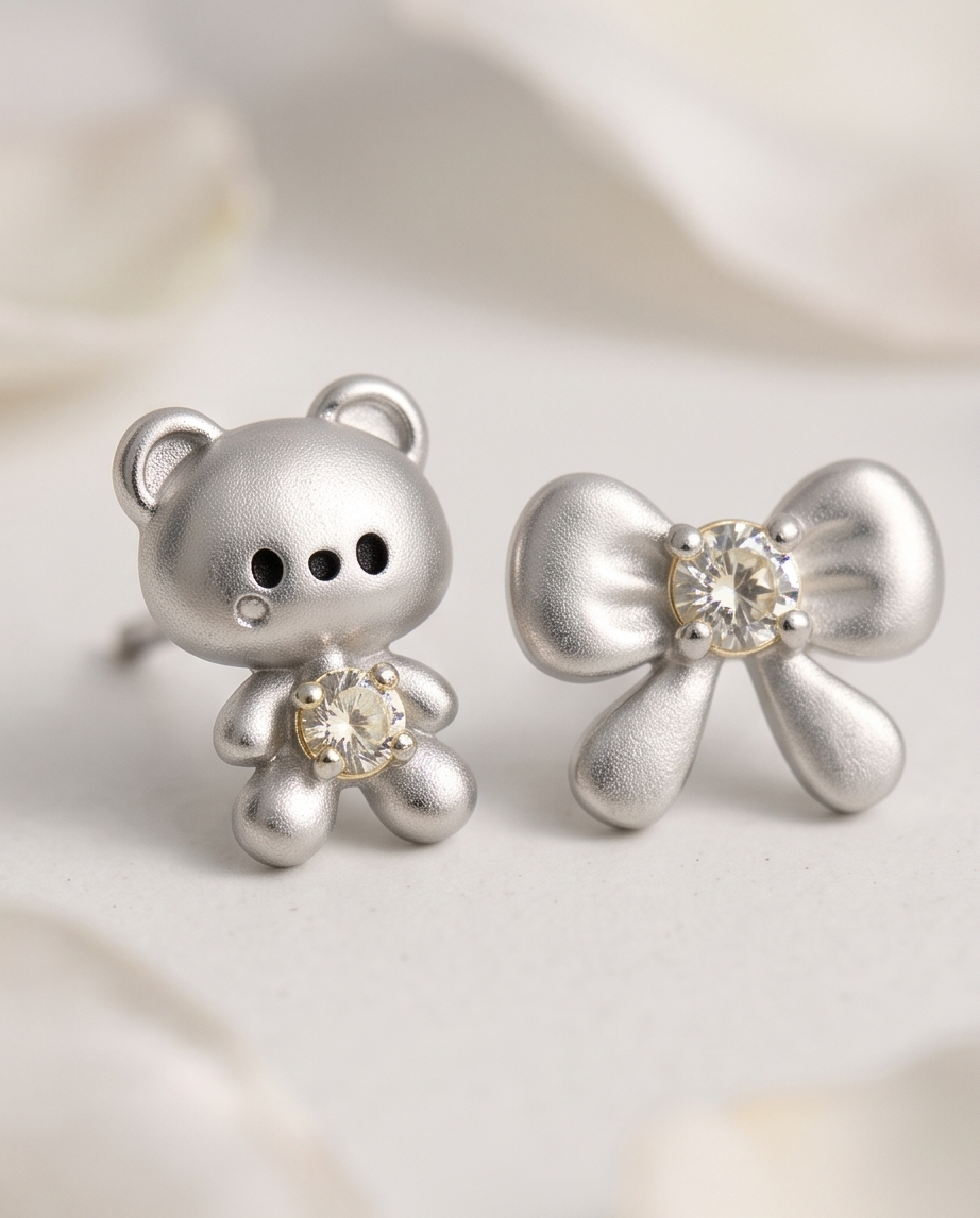 Teddy Bear & Bow Mismatched Earring Set, 6-Piece