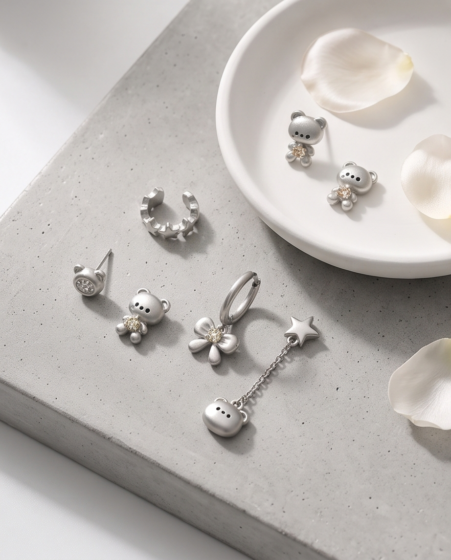Teddy Bear & Bow Mismatched Earring Set, 6-Piece