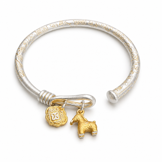 Two-Tone Silver Cuff Bracelet with Gold Horse