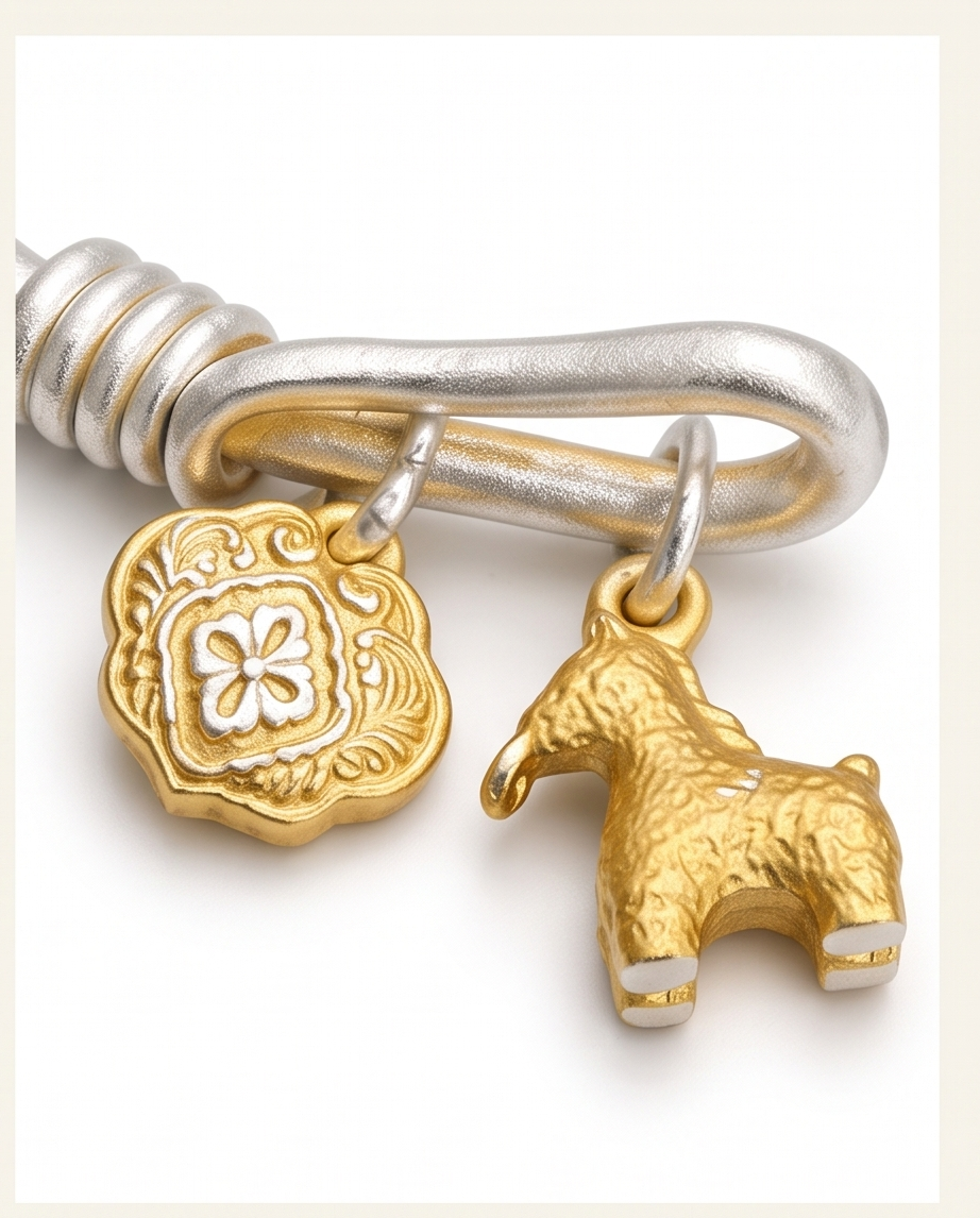 Two-Tone Silver Cuff Bracelet with Gold Horse