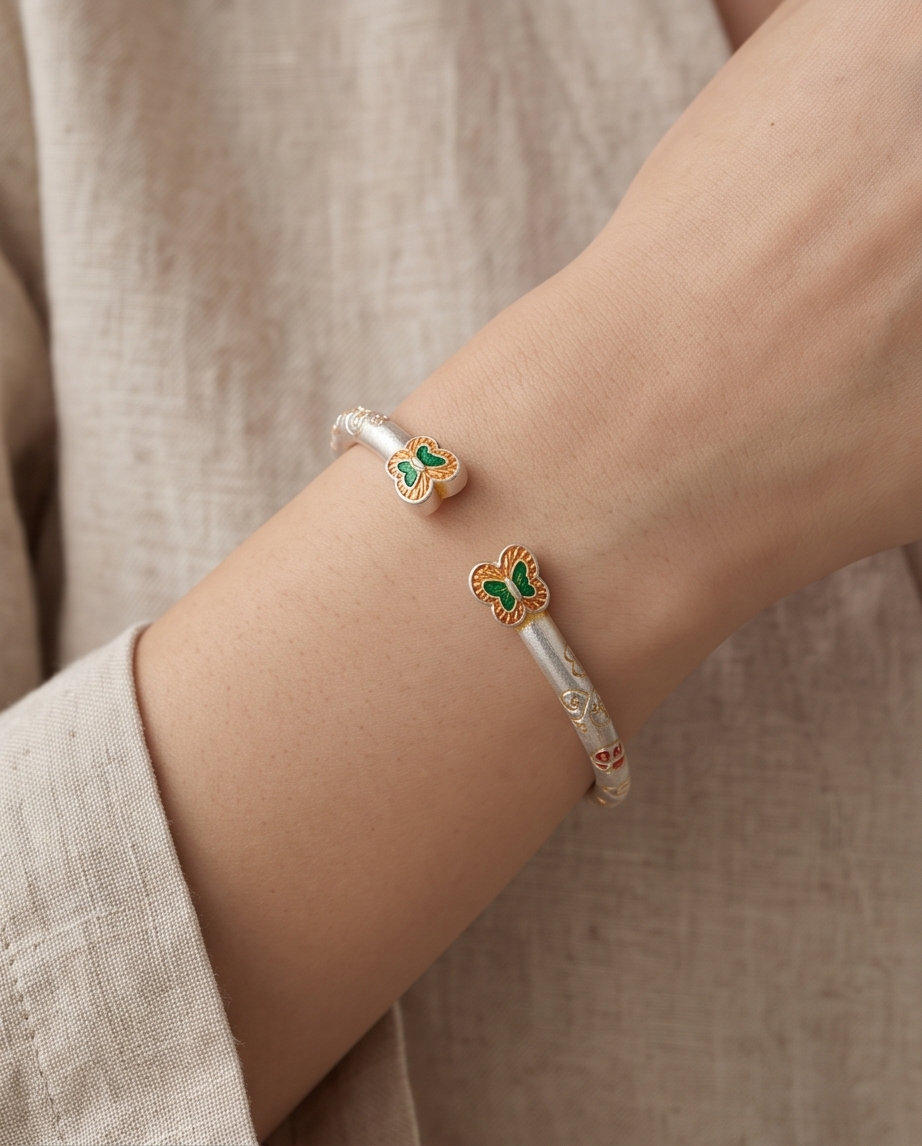 Enamel Butterfly Cuff Bracelet