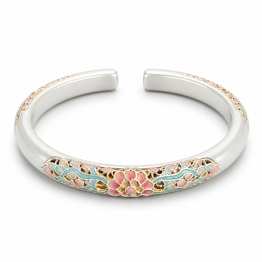 Enamel Floral Filigree Cuff Bracelet