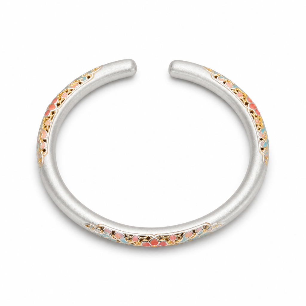 Enamel Floral Filigree Cuff Bracelet