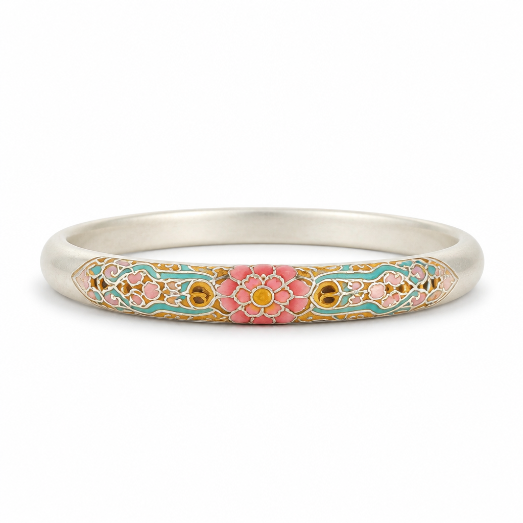 Enamel Floral Filigree Cuff Bracelet