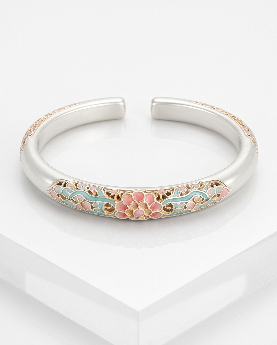Enamel Floral Filigree Cuff Bracelet