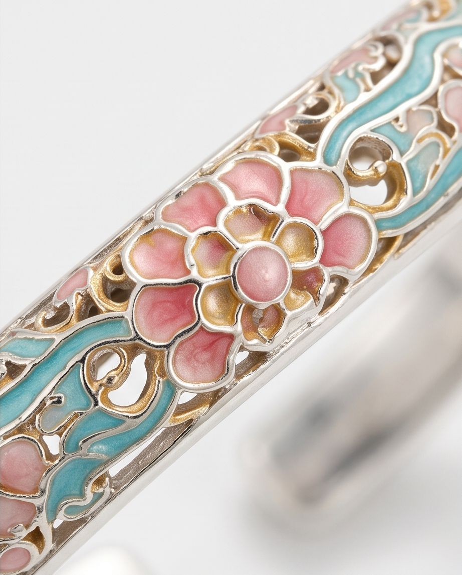 Enamel Floral Filigree Cuff Bracelet