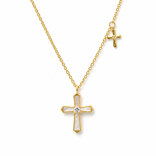 Gold Vermeil Mother-of-Pearl Cross Necklace with Mini Cross Charm