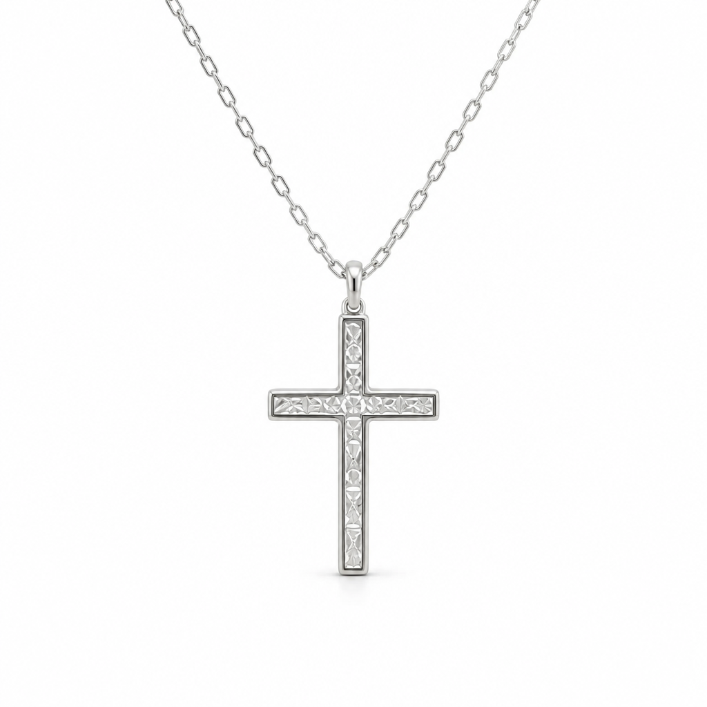 S925 Sterling Silver Diamond-Cut Cross Necklace