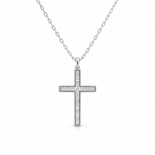 S925 Sterling Silver Diamond-Cut Cross Necklace