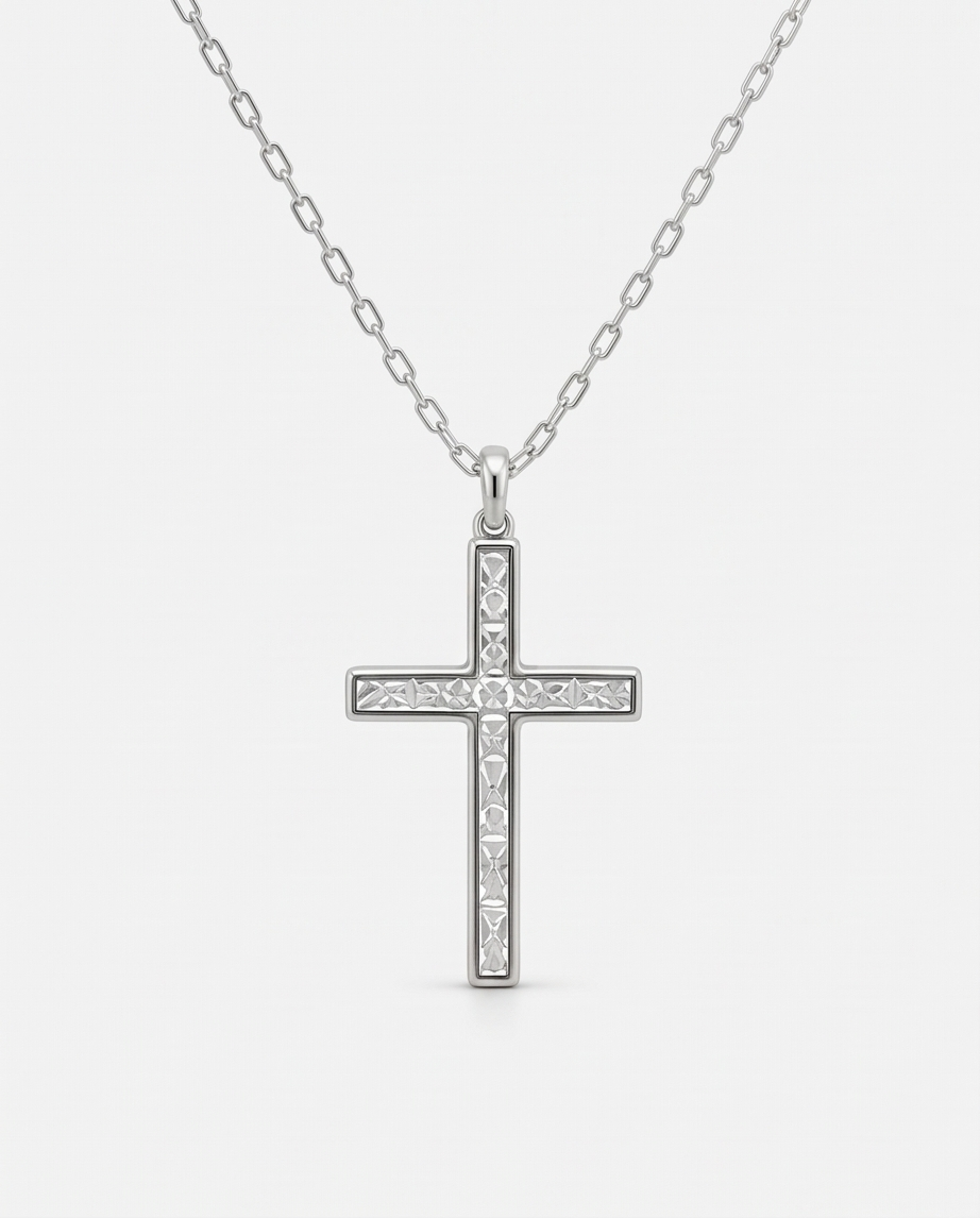 S925 Sterling Silver Diamond-Cut Cross Necklace