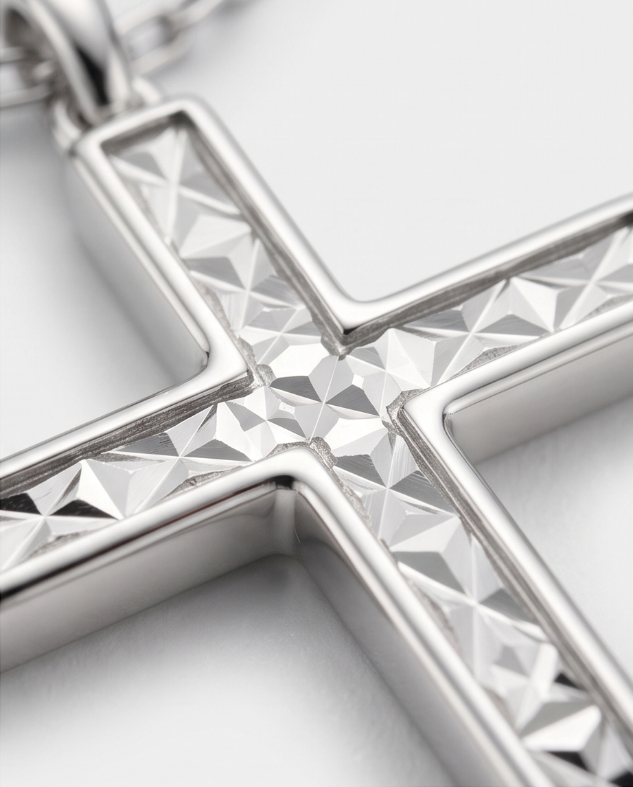 S925 Sterling Silver Diamond-Cut Cross Necklace