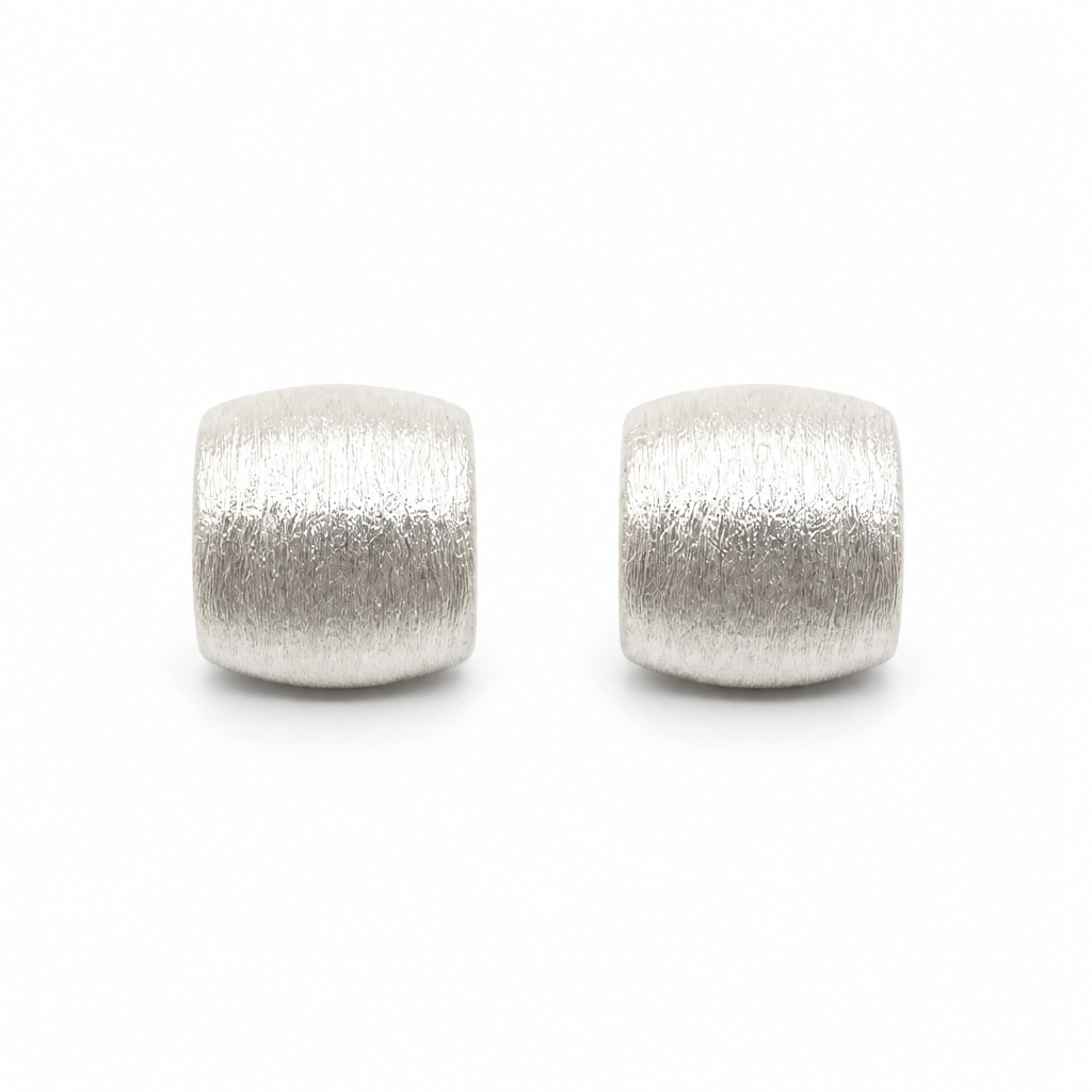 Brushed Silver Barrel Stud Earrings