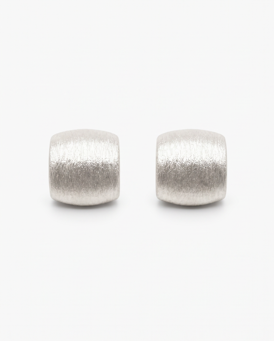 Brushed Silver Barrel Stud Earrings