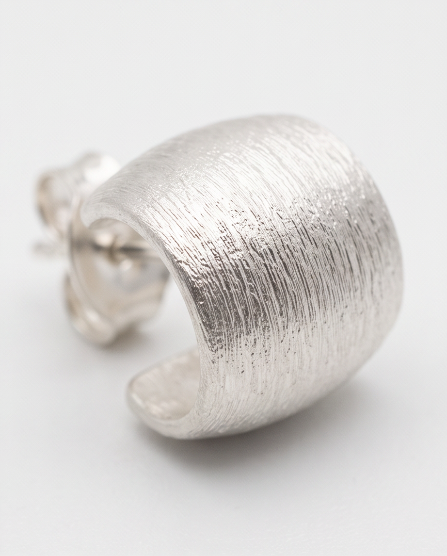 Brushed Silver Barrel Stud Earrings