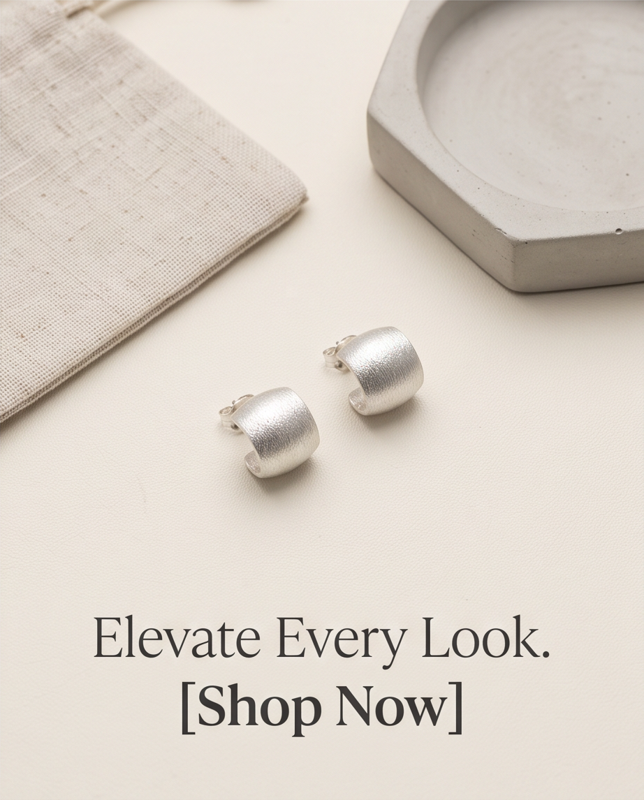Brushed Silver Barrel Stud Earrings
